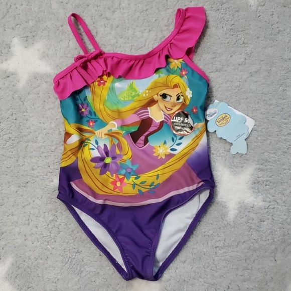 NWT Disney Store Tangled Rapunzel 1pc Princess Swimsuit Girls 4,5//6